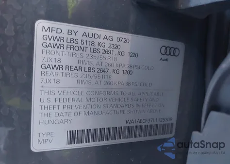 2020 Audi Q3 Premium 45 Tfsi Quattro Tiptronic из США, поврежденный, VIN WA1AECF37L1125305